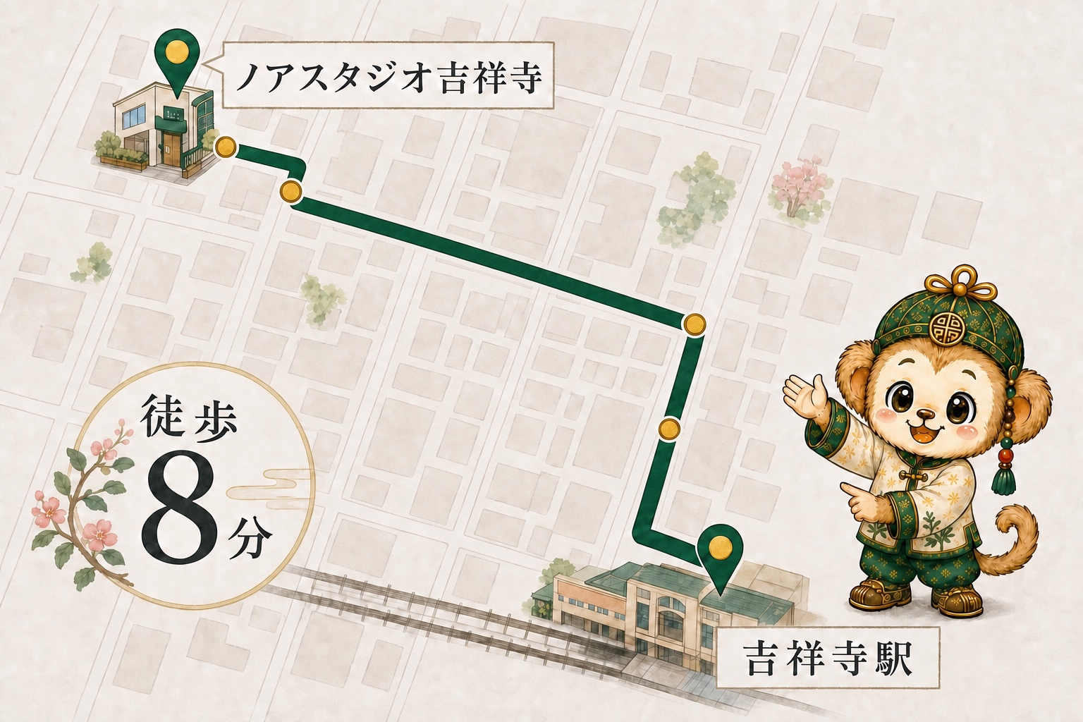 吉祥寺駅からノアスタジオ吉祥寺までの徒歩案内図